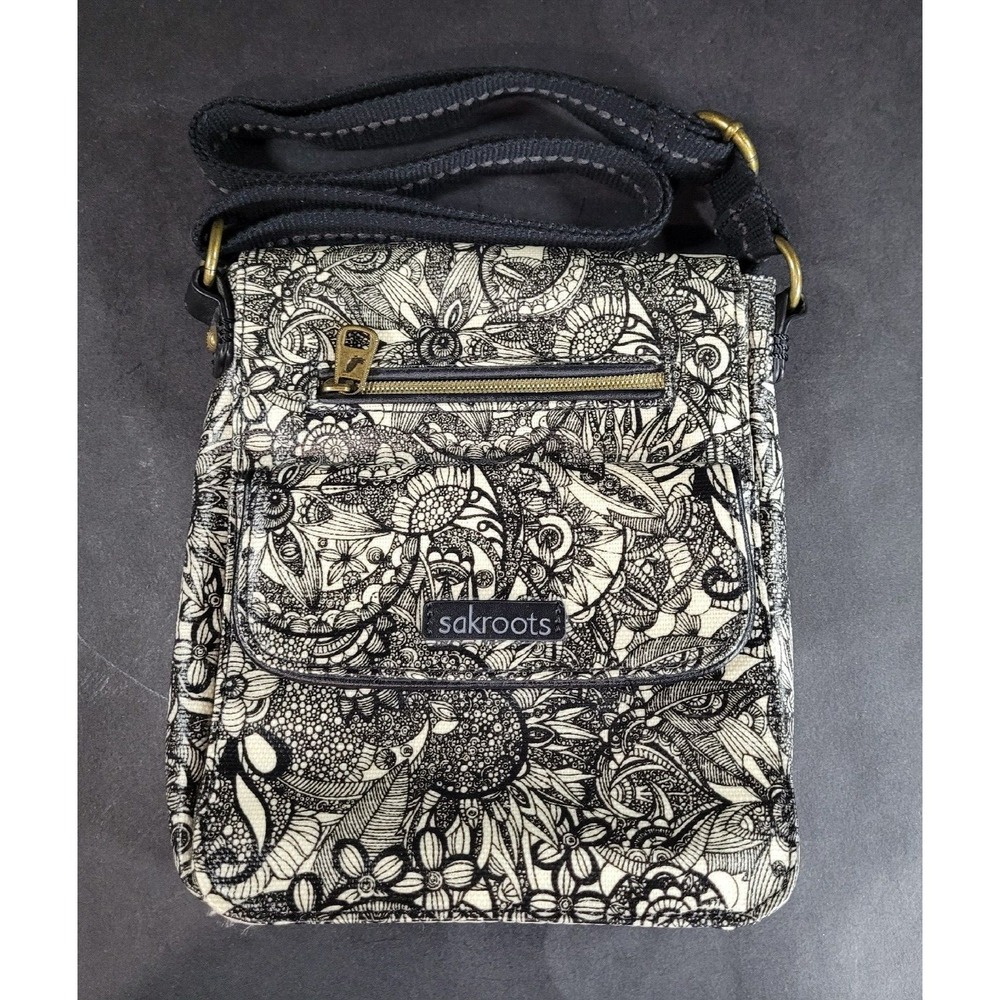 Sakroots Crossbody Floral Black and Cream Purse